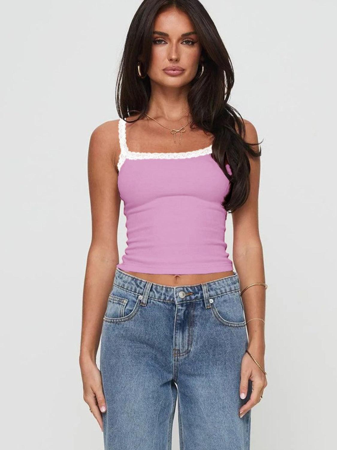 Lace Detail Cropped Cami - Clothes For Her Online Store