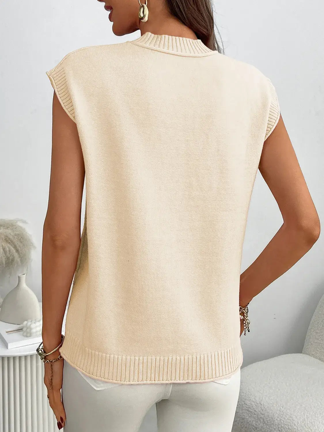 Mock Neck Cap Sleeve Knit Top