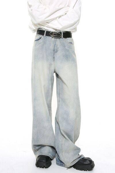 Washed Straight Leg Jeans - Clothes For Her Online Store