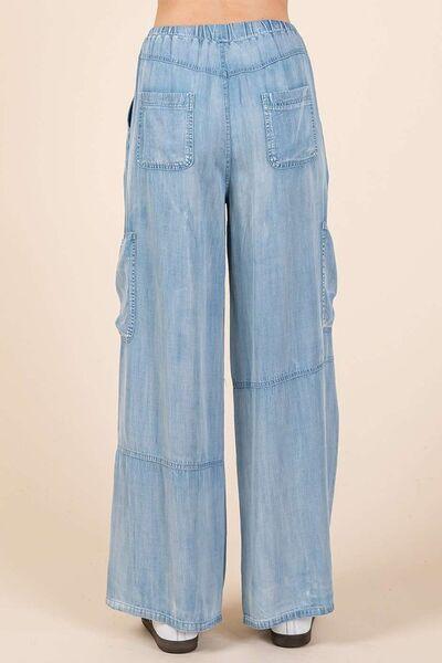 Mittoshop Washed Elastic Waist Cargo Wide Leg Pants - Clothes For Her Online Store
