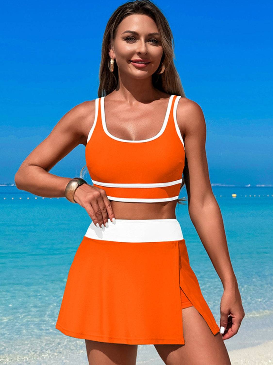 Scoop Neck Top and Skort Swim Set - Clothes For Her Online Store