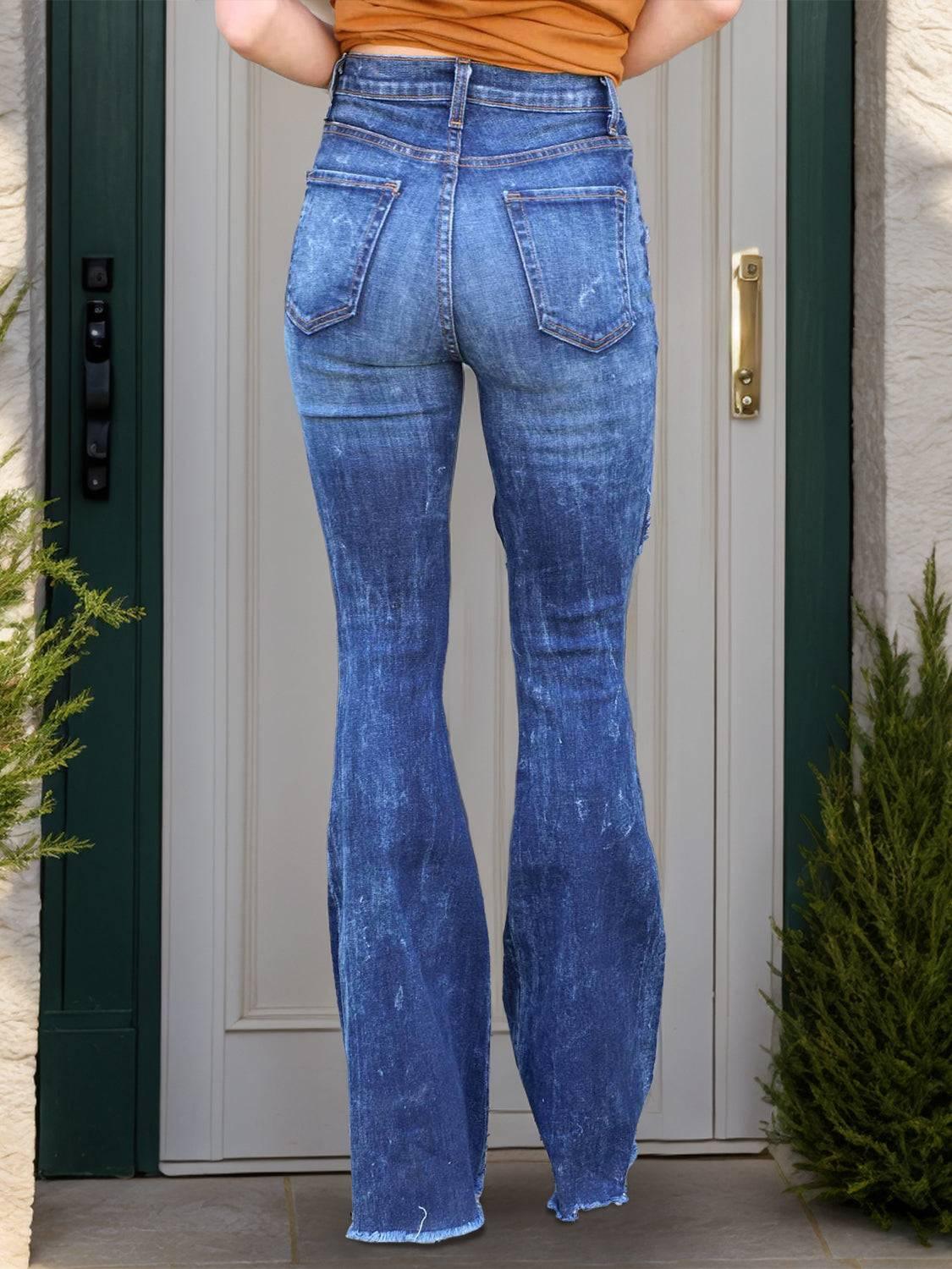 Raw Hem Distressed Bootcut Jeans - Clothes For Her Online Store
