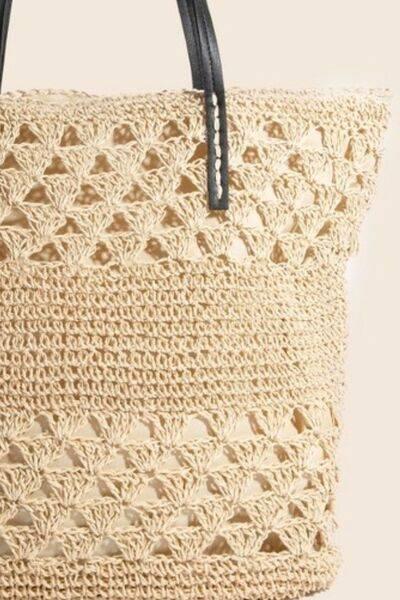 Fame Faux Leather Handle Knitted Tote Bag - Clothes For Her Online Store