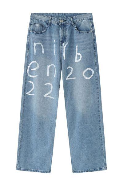 Men's Graffiti Wide Leg Jeans - Clothes For Her Online Store