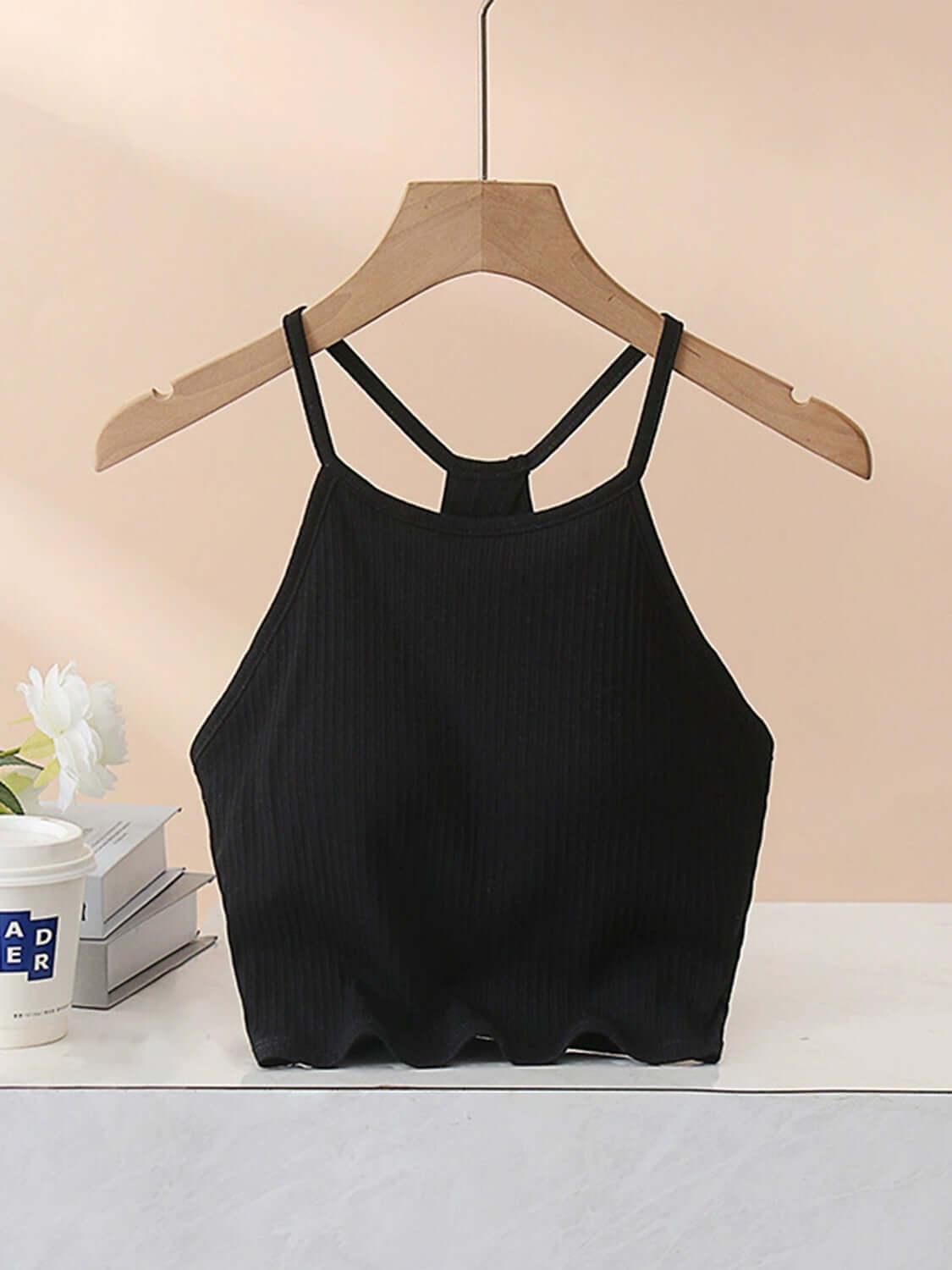 Grecian Neck Cropped Tank with Chest Pads - Clothes For Her Online Store