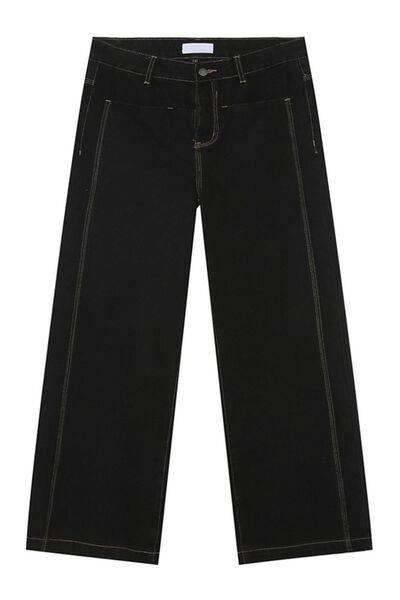 Straight Leg Jeans with Stitch Detail - Clothes For Her Online Store