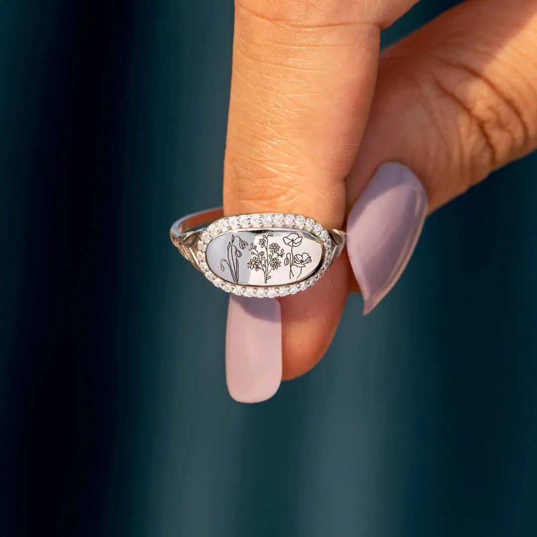 Flower Epoxy Gum Oil Inlaid Zircon Ring - Clothes For Her Online Store