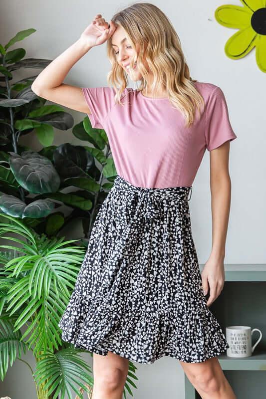 Heimish Full Size Short Sleeve Solid And Animal Print Mini Dress Plus Size - Clothes For Her Online Store