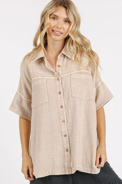 Mittoshop Mineral Wash Gauze Oversized Short Sleeve Shirt - Clothes For Her Online Store