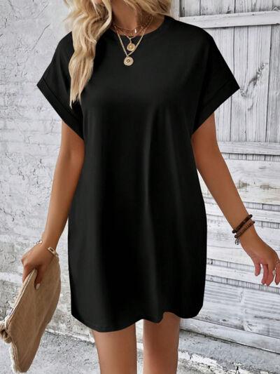 Round Neck Short Sleeve Mini Tee Dress with Pockets - Clothes For Her Online Store