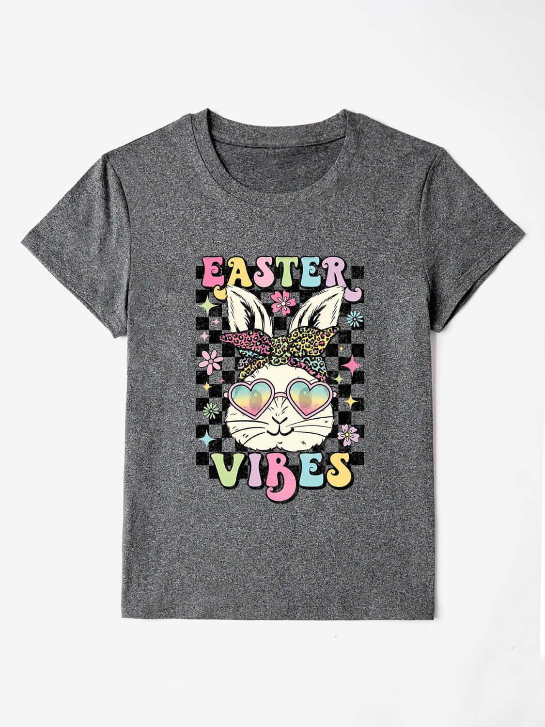 EASTER VIBES Round Neck Short Sleeve T-Shirt - Clothes For Her Online Store