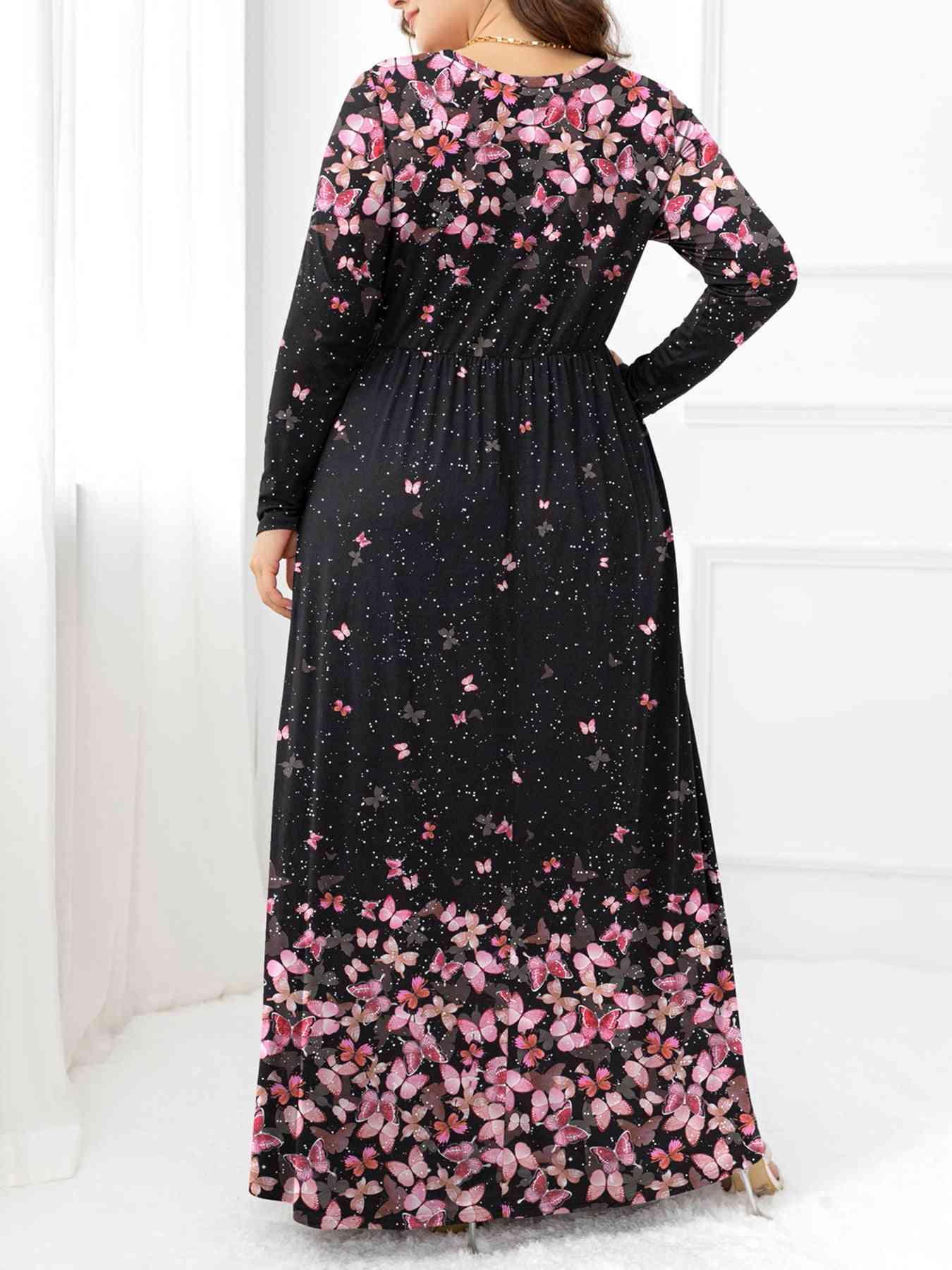 Plus Size Round Neck Maxi Dress with Pockets - Clothes For Her Online Store