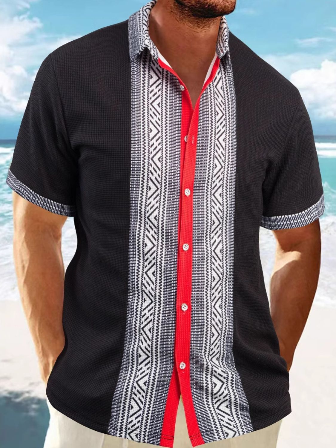 Men's Full Size Contrast Button Down Short Sleeve Shirt Plus Size - Clothes For Her Online Store