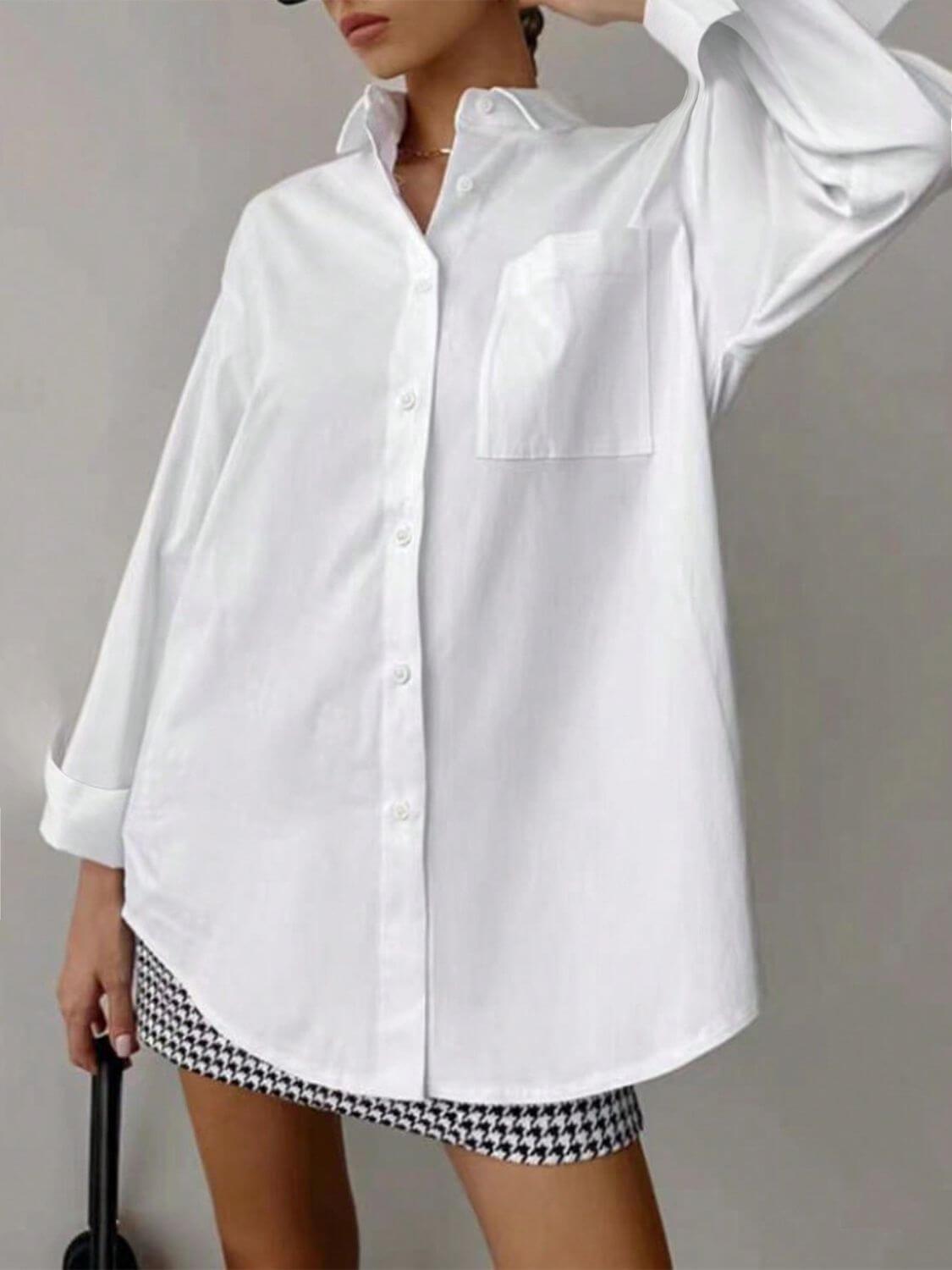Devine Collared Neck Long Sleeve Shirt - Clothes For Her Online Store
