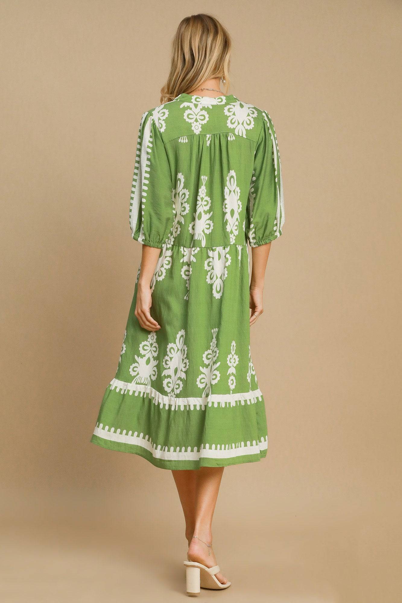 Umgee Printed Notched Midi Dress - Clothes For Her Online Store