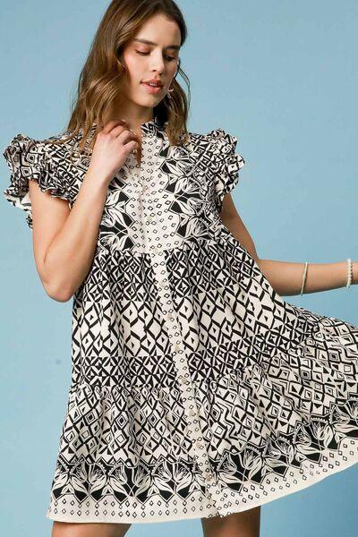 Umgee Full Size Mixed Print Mini Dress Plus Size - Clothes For Her Online Store