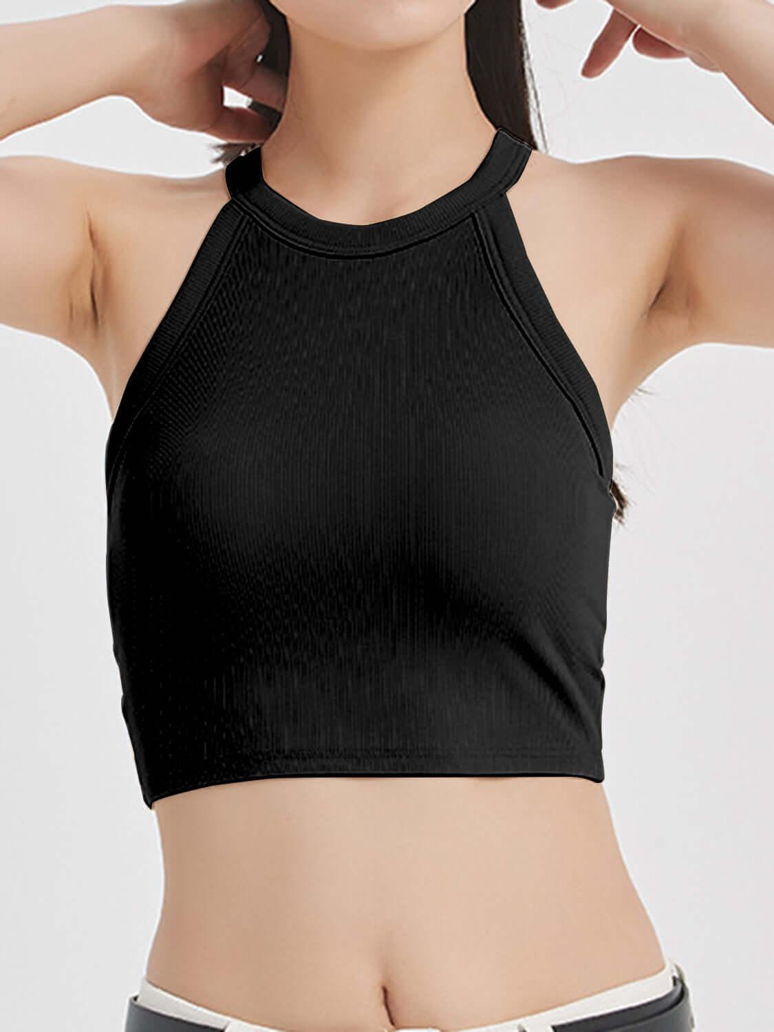Ribbed Grecian Neck Cropped Tank with Chest Pads - Clothes For Her Online Store