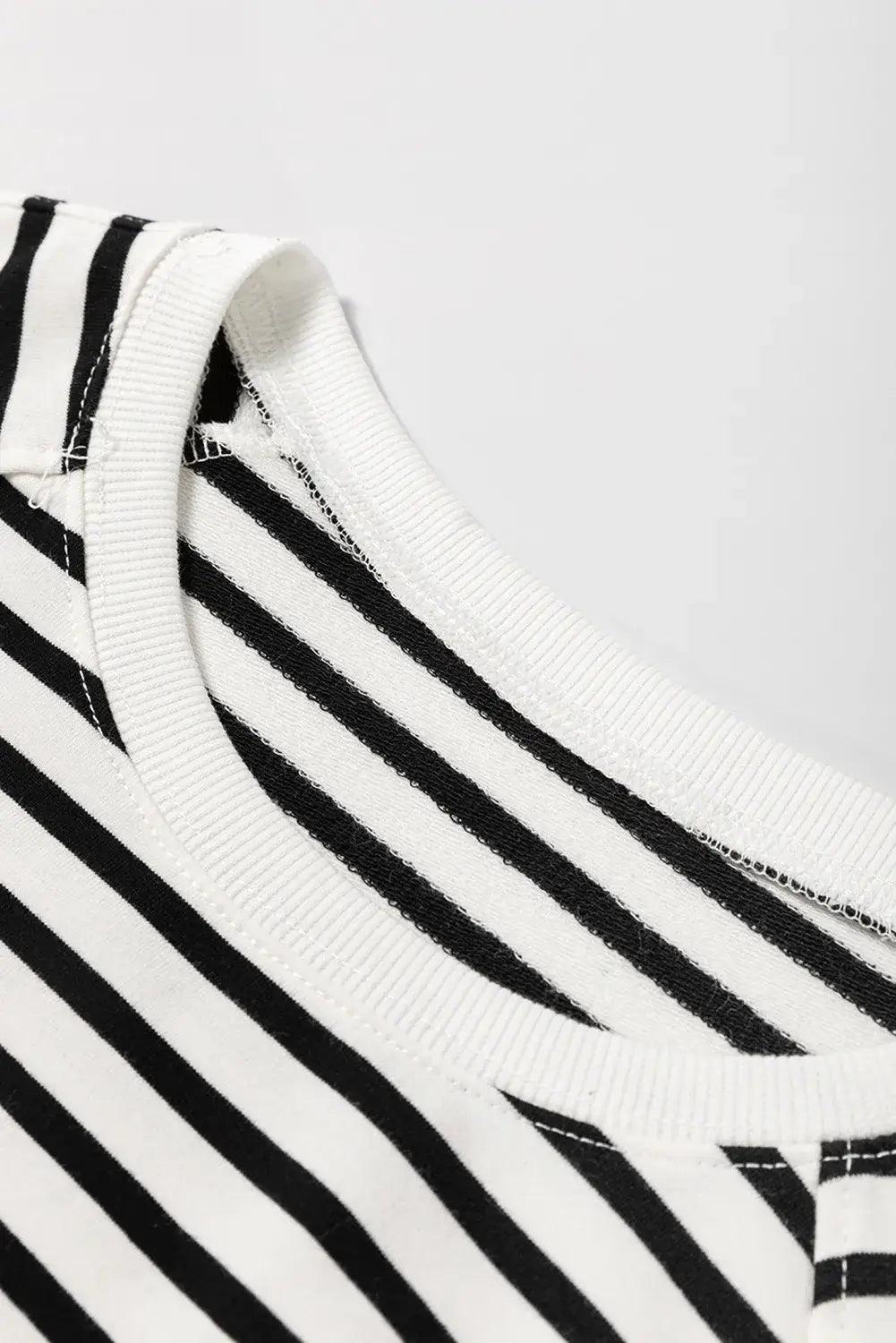 Slit Striped Round Neck Long Sleeve Sweatshirt - Clothes For Her Online Store