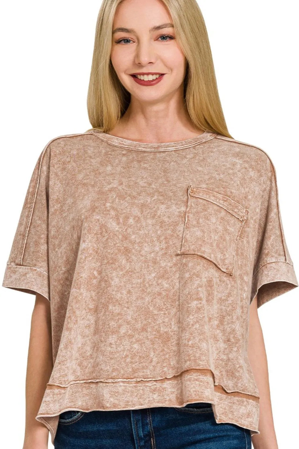 Zenana Halo Snow Washed Oversized Crop Box Tee