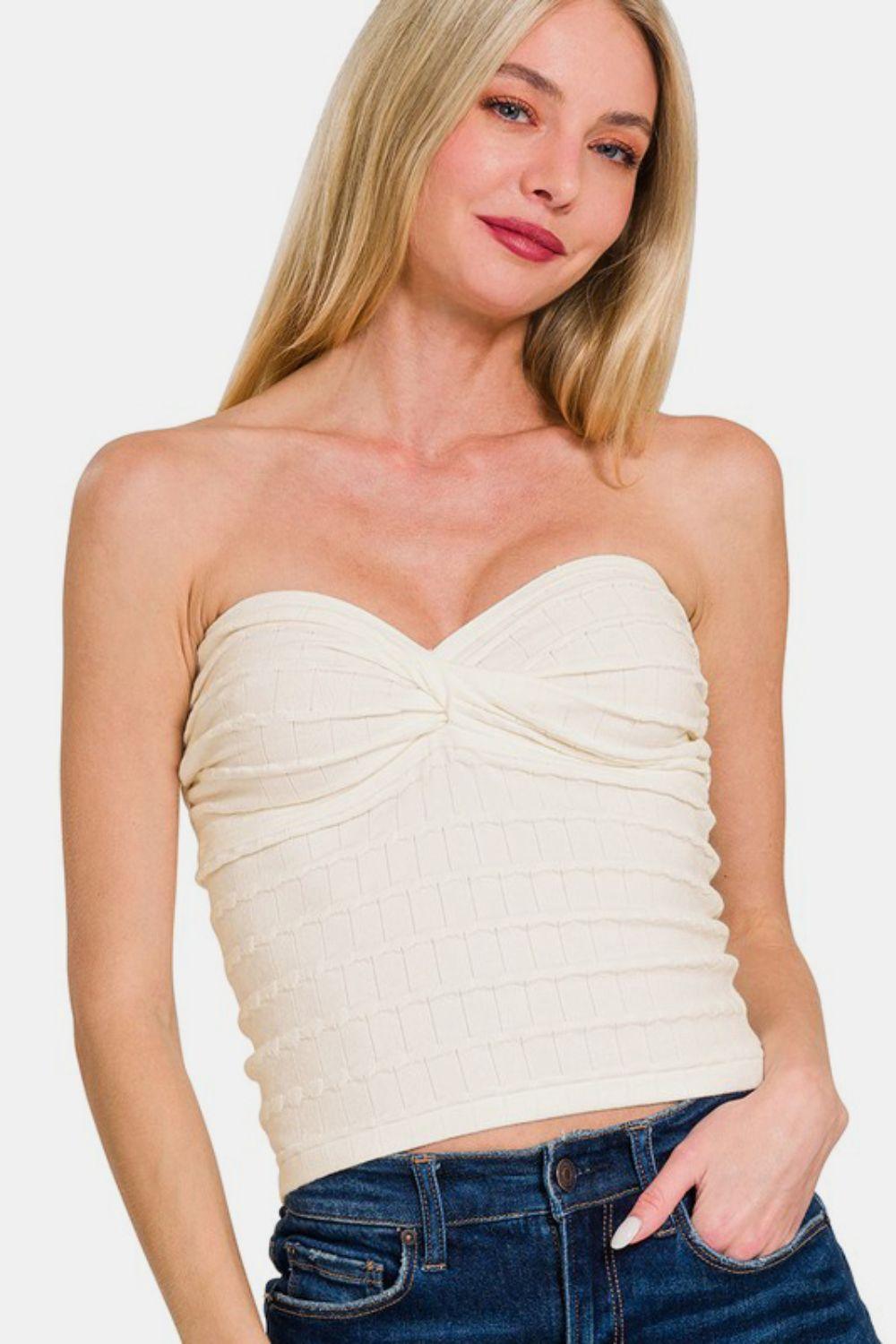 Zenana Ruched Twisted Sweetheart Neck Top - Clothes For Her Online Store