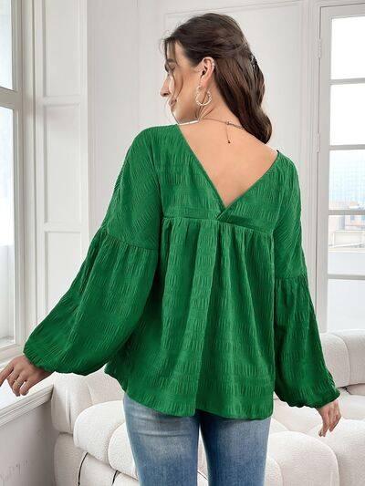 Plus Size Texture V-Neck Long Sleeve Top - Clothes For Her Online Store