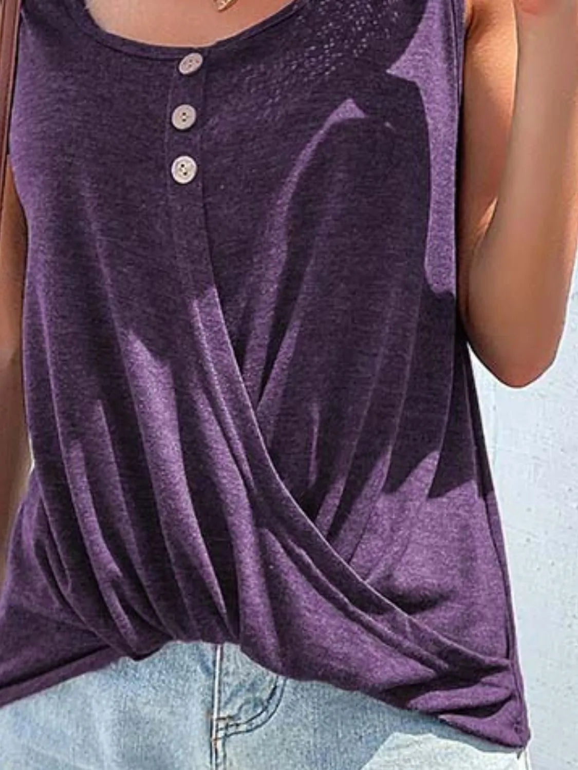 Full Size Decorative Button Round Neck Tank Plus Size