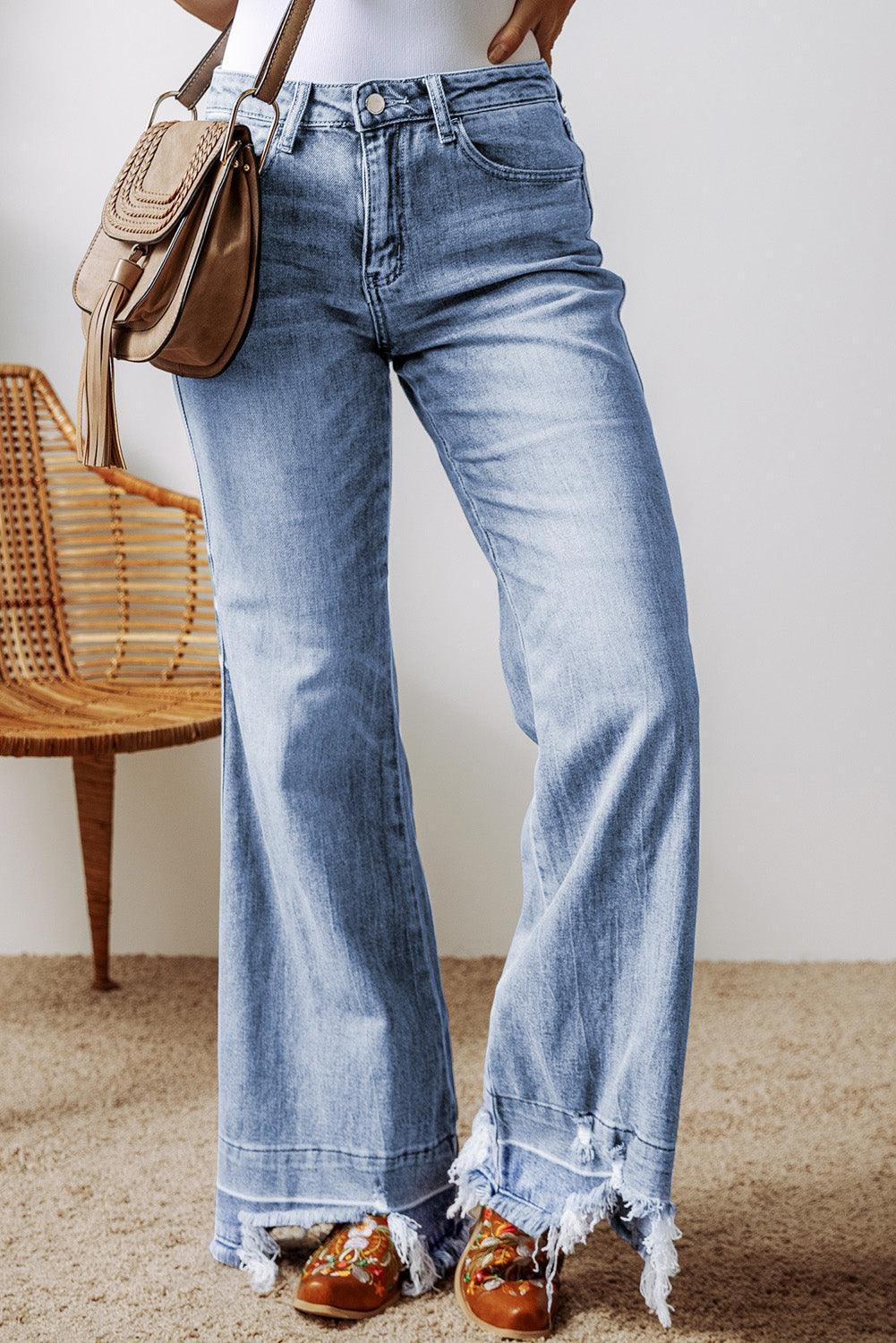 Raw Hem Bootcut Jeans with Pockets - Clothes For Her Online Store