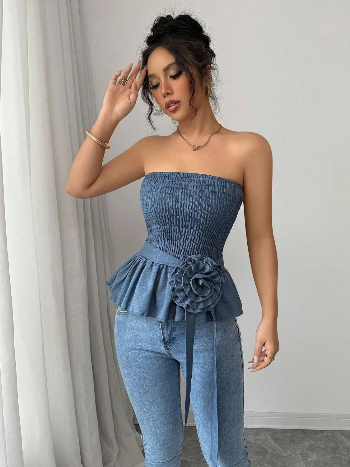 Flower Smocked Tube Top