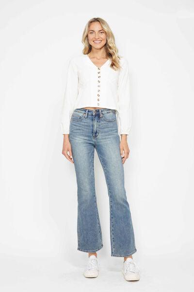 Judy Blue Full Size Tummy Control Back Embroidered Pocketed Bootcut Jeans Plus Size - Clothes For Her Online Store