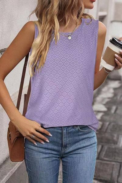 Florira Eyelet Round Neck Tank - Clothes For Her Online Store