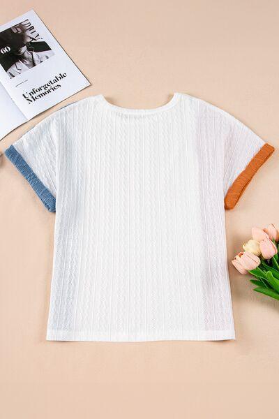 Textured Color Block T Shirt - Clothes For Her Online Store