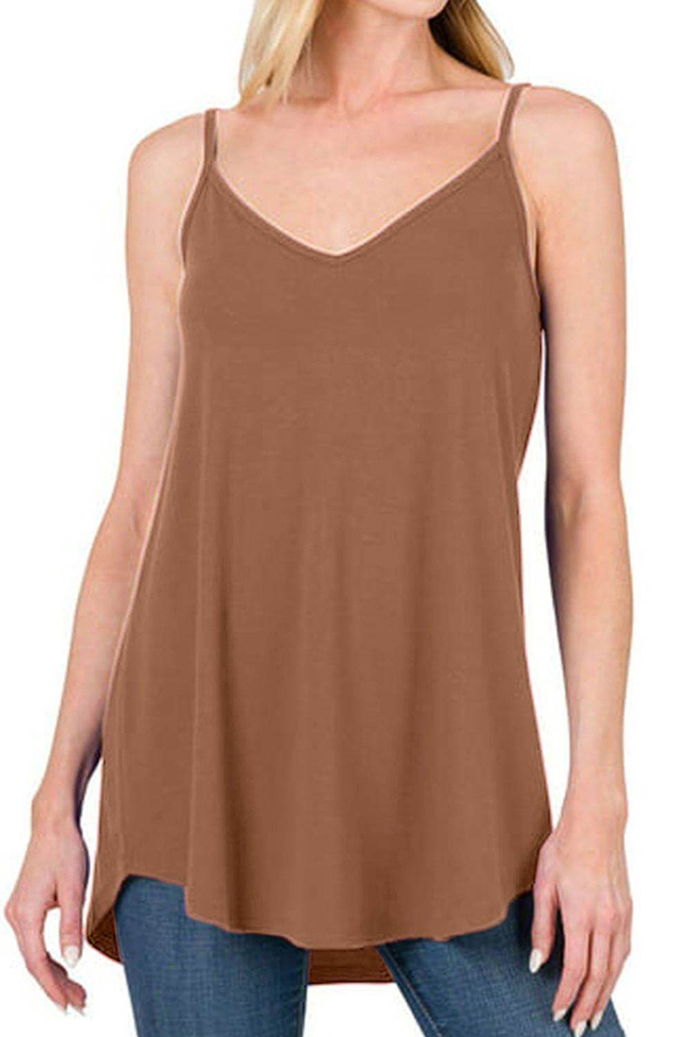Full Size Spaghetti Strap V-Neck Flowy Tunic Cami - Clothes For Her Online Store