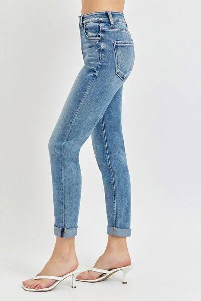 Risen Full Size High Rise Cropped Roll Up Jeans - Clothes For Her Online Store