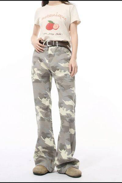 Camouflage Bootcut Jeans with Pockets - Clothes For Her Online Store