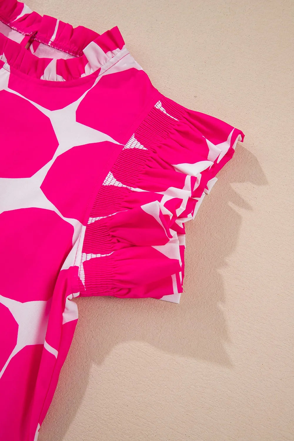 Bubblegum Pattern Frilled Collar Flutter Sleeve Top