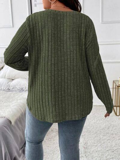 Plus Size V-Neck Long Sleeve T-Shirt - Clothes For Her Online Store