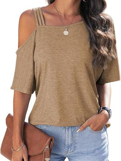 Asymmetrical Neck Half Sleeve T-Shirt - Clothes For Her Online Store