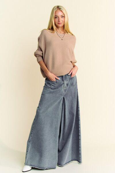 Davi & Dani Round Neck Batwing Sleeve Sweater - Clothes For Her Online Store