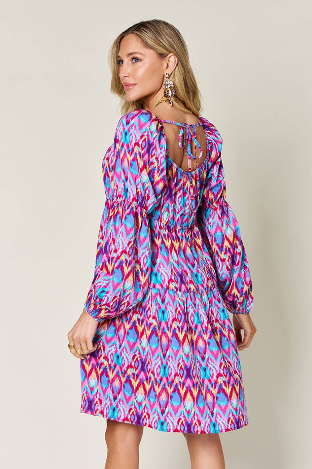 Double Take Full Size Printed Long Sleeve Dress - Clothes For Her Online Store