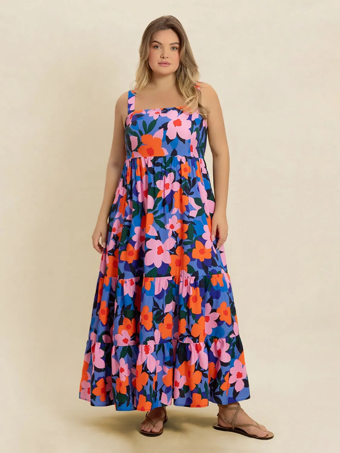 Plus Size Printed Square Neck Cami Dress