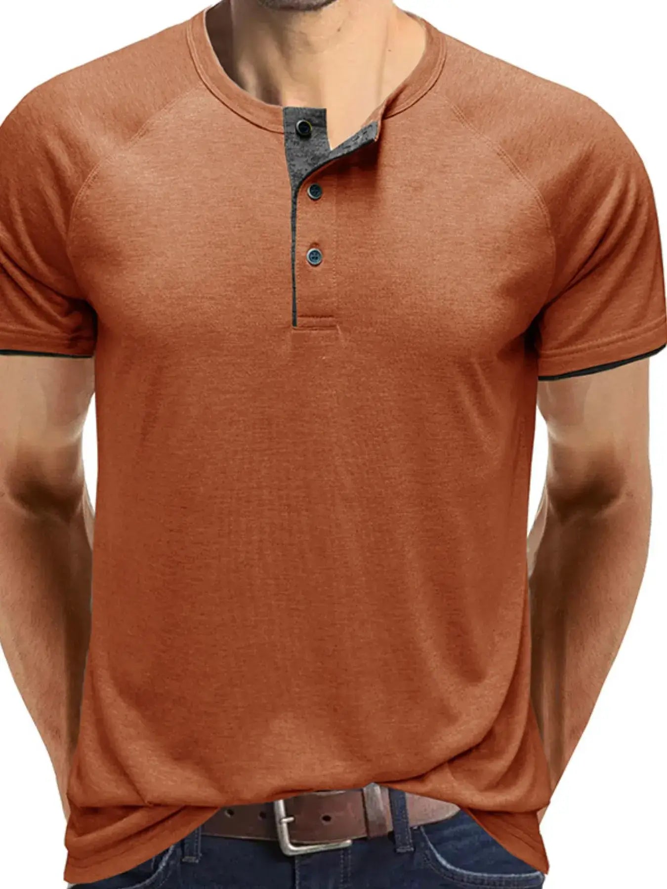 Men's Classic Contrast Trim Henley Polo Shirt