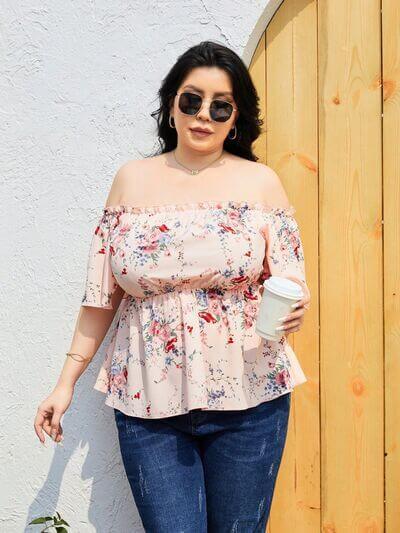 Plus Size Frill Printed Flutter Sleeve Blouse - Clothes For Her Online Store