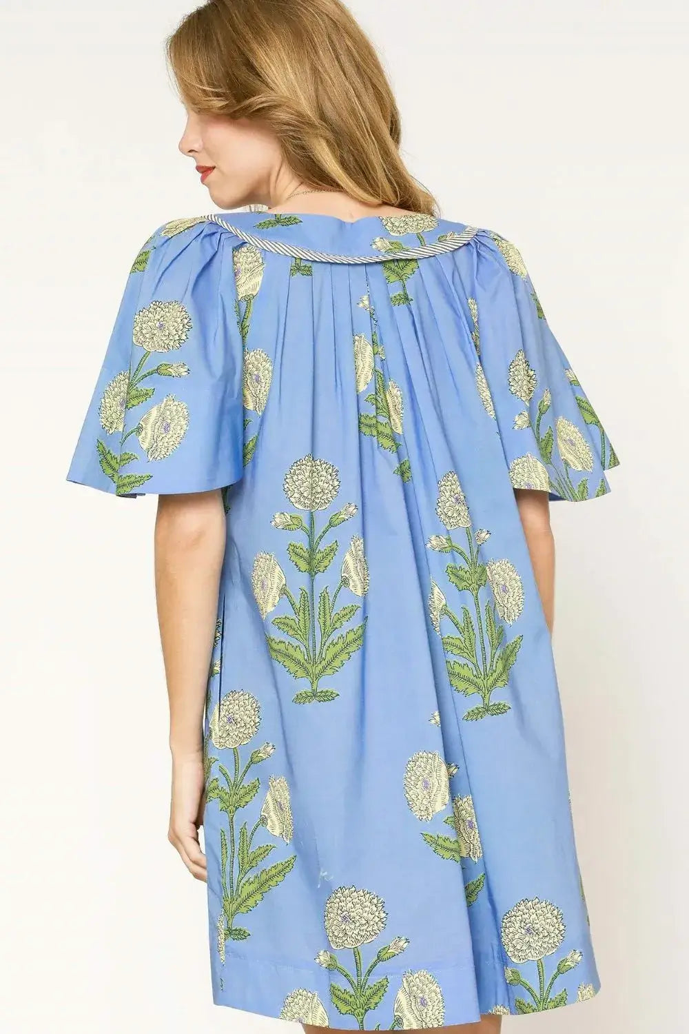 Umgee Tropical Print Bell Sleeve Mini Dress