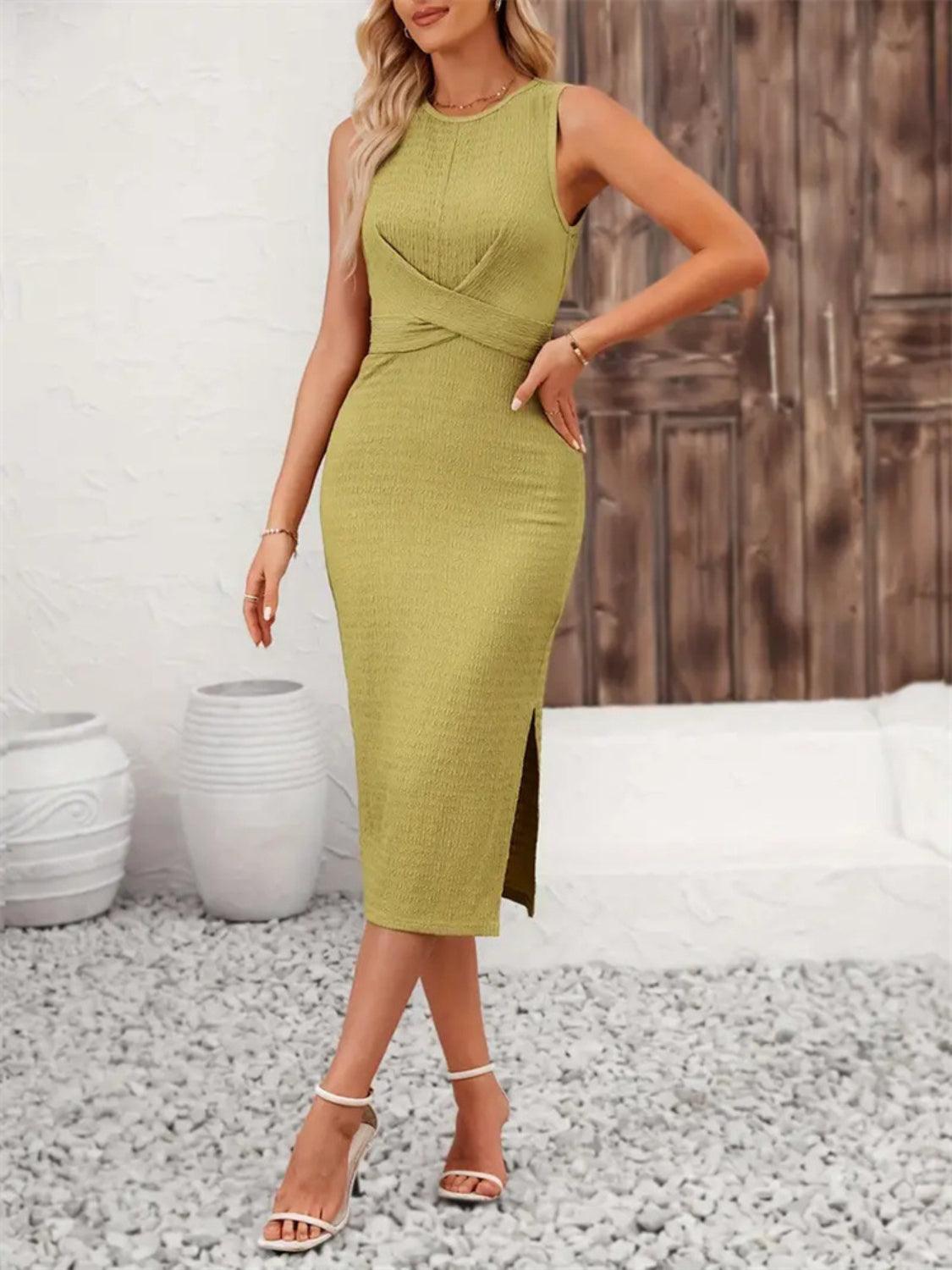 Back Tie Sleeveless Slit Midi Dress - Clothes For Her Online Store