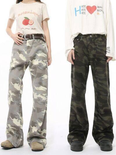 Camouflage Bootcut Jeans with Pockets - Clothes For Her Online Store