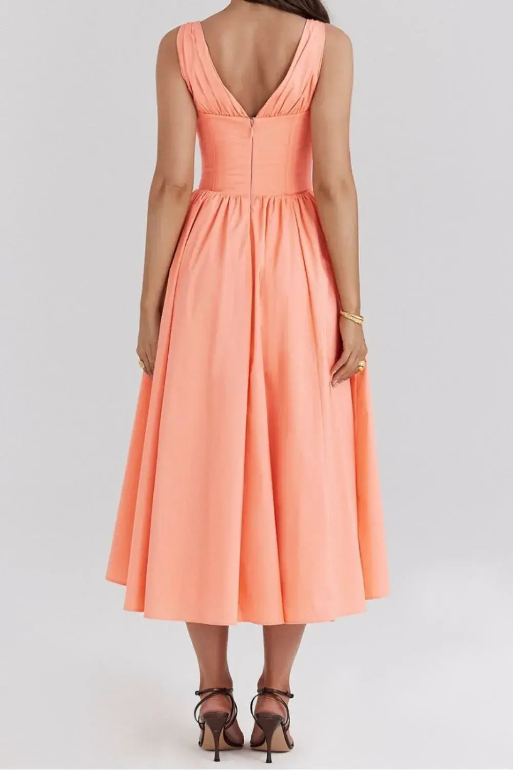 Ruched V-Neck Sleeveless Dress with Pockets