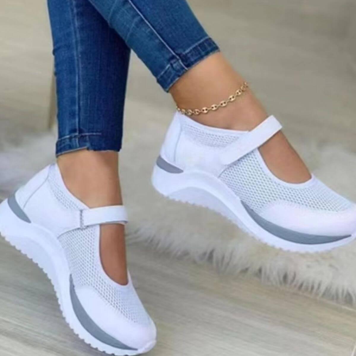 Velcro Strap Round-Toe Wedge Sneakers - Clothes For Her Online Store
