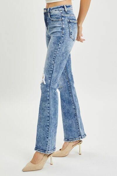RISEN Full Size High Rise Distressed Flare Jeans - Clothes For Her Online Store
