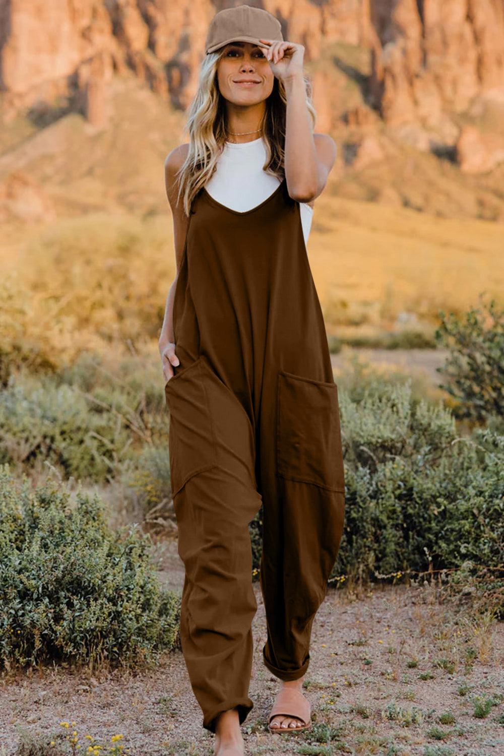 Double Take Full Size V-Neck Sleeveless Jumpsuit with Pockets - Clothes For Her Online Store