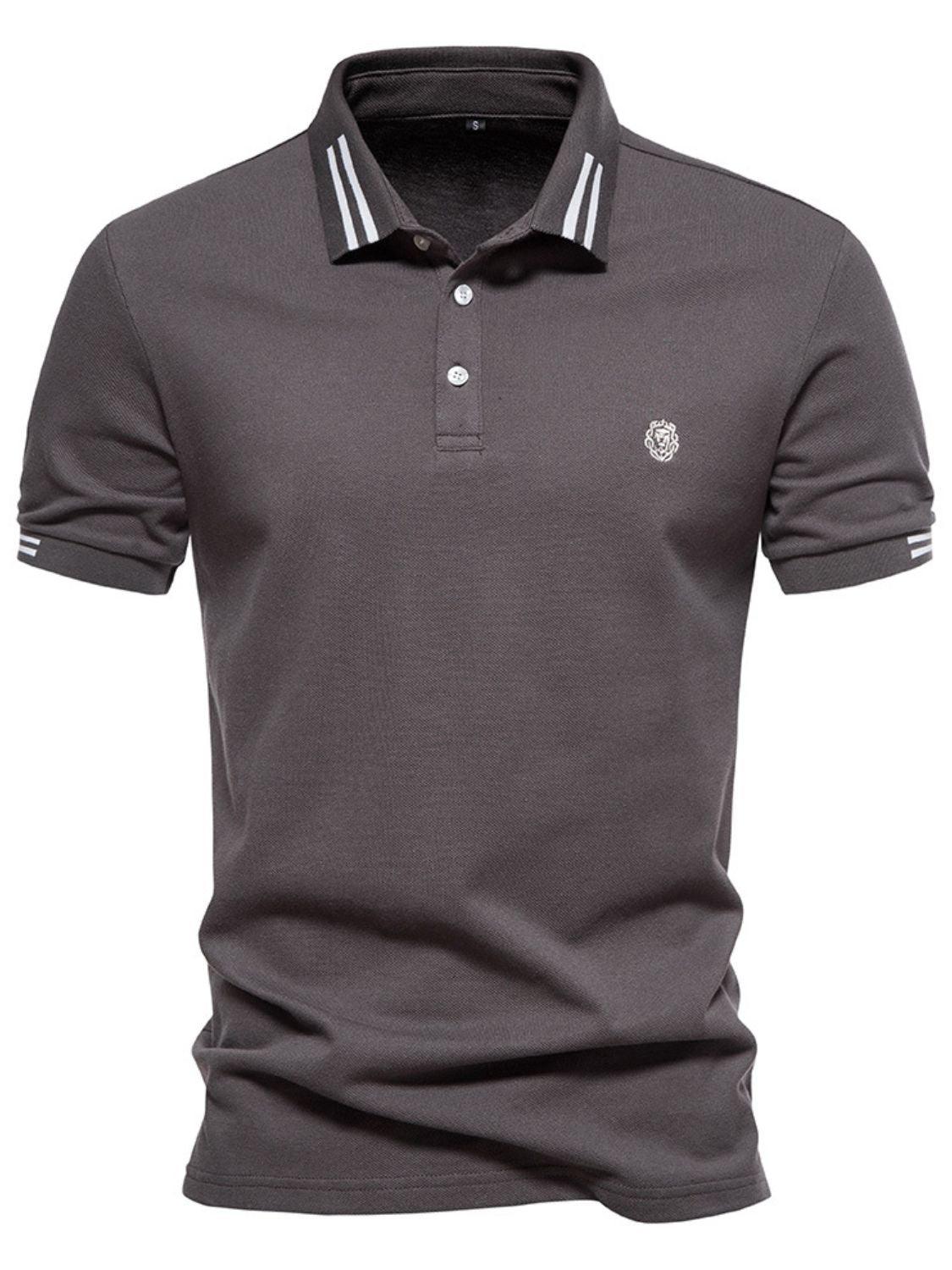 Men's Embroidered Striped Short Sleeve Polo - Clothes For Her Online Store